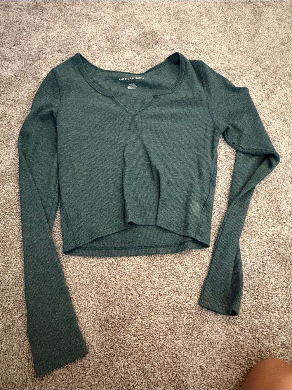 American Eagle Outfitters Forest Green Ribbed Long-Sleeve Crop Top
